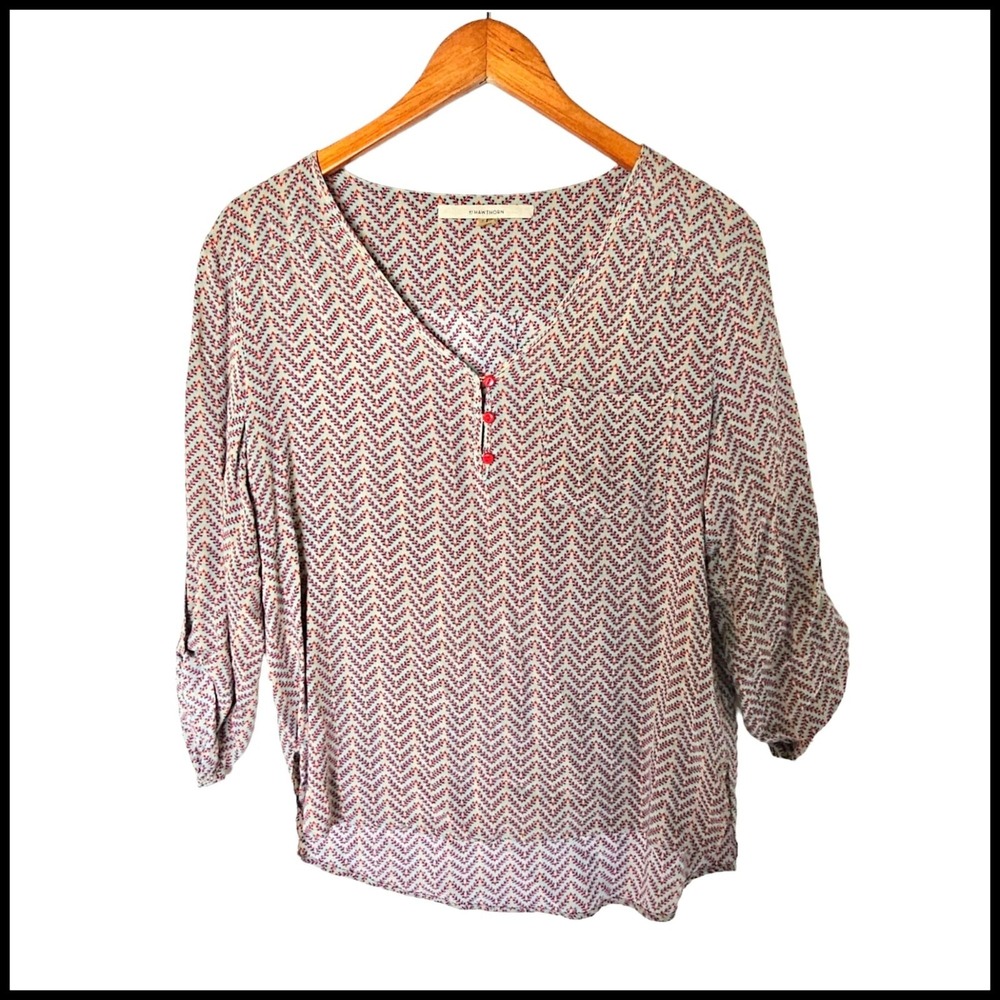 41 Hawthorne Stitch Fix Floral Chevron Roll Tab Blouse L Large